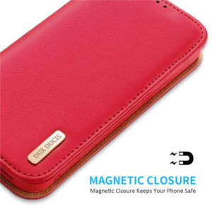 DUX DUCIS Genuine Real Leather Flip RFID Wallet Case for Apple iPhone 15 - Red