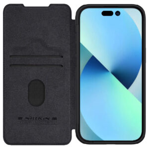 Nillkin Qin Pro Faux Leather Camera Lens Protector Case for Apple iPhone 15 Plus - Black