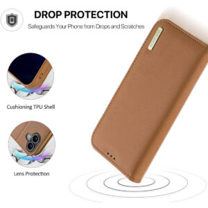 DUX DUCIS Genuine Real Leather Flip RFID Wallet Case for Apple iPhone 17 - Brown