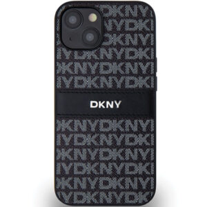 DKNY PU Leather Textured Tonal Stripe Magsafe Rear Case for iPhone 15 - Black