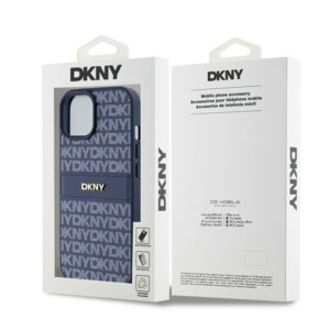 DKNY PU Leather Textured Tonal Stripe Magsafe Rear Case for iPhone 15 - Blue