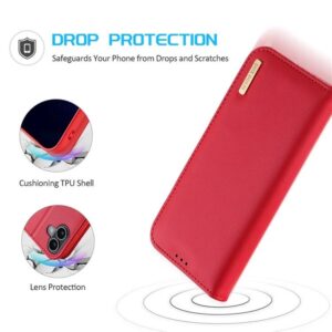 DUX DUCIS Genuine Real Leather Flip RFID Wallet Case for Apple iPhone 16 Plus - Red