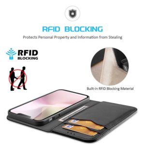 DUX DUCIS Real Leather Flip RFID Wallet Case for Apple iPhone 16e - Black