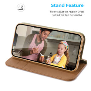 DUX DUCIS Genuine Leather Flip RFID Wallet Case for Apple iPhone 14 Plus - Brown