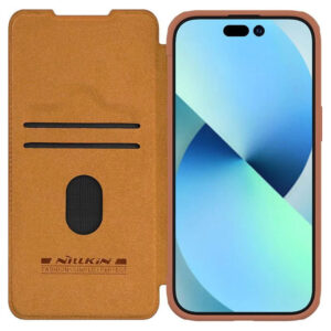 Nillkin Qin Pro Faux Leather Camera Lens Protector Case for Apple iPhone 15 Plus - Brown