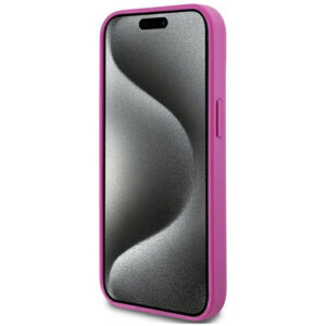 DKNY Leather Monochrome Design with Metal Logo Rear Magsafe Case Cover for iPhone 15 - Pink