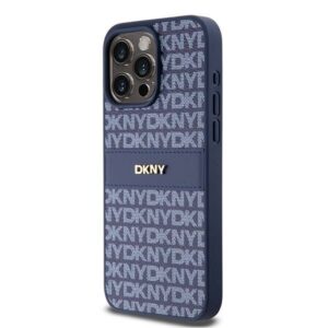 DKNY PU Leather Textured Tonal Stripe Magsafe Rear Case for iPhone 15 Pro Max - Blue