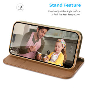 DUX DUCIS Genuine Leather Flip RFID Wallet Case for Apple iPhone 14 Pro - Brown