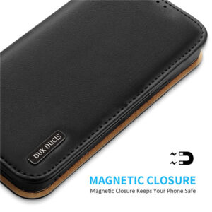DUX DUCIS Genuine Real Leather Flip RFID Wallet Case for Apple iPhone 15 Pro Max - Black