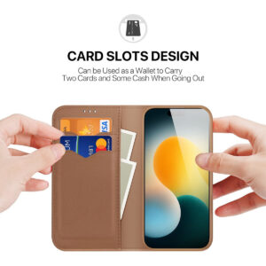 DUX DUCIS Genuine Real Leather Flip RFID Wallet Case for Apple iPhone 17 - Brown