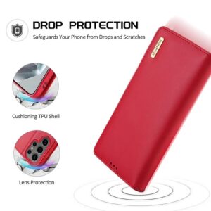 DUX DUCIS Real Leather Flip RFID Wallet Case for Samsung Galaxy S25 Ultra - Red