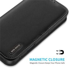 DUX DUCIS Genuine Real Leather Flip RFID Wallet Case for Apple iPhone 16 Pro Max - Black