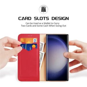 DUX DUCIS Real Leather Flip RFID Wallet Case for Samsung Galaxy S24 Ultra - Red