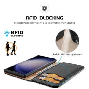 DUX DUCIS Real Leather Flip RFID Wallet Case for Samsung Galaxy S24 Ultra - Black