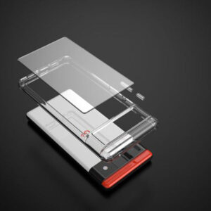 Armoured™ Shock Tough Rugged Case for Google Pixel 6 - Clear / Red Buttons