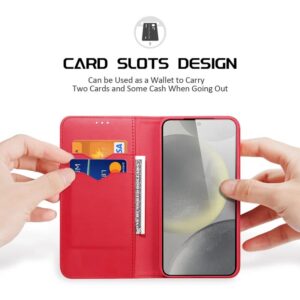DUX DUCIS Real Leather Flip RFID Wallet Case for Samsung Galaxy S25+ (Plus) - Red