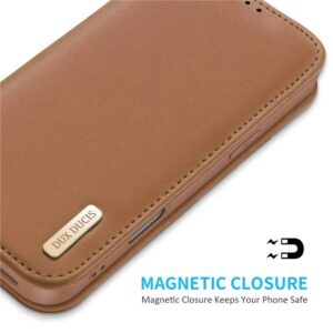 DUX DUCIS Genuine Real Leather Flip RFID Wallet Case for Apple iPhone 16 - Brown