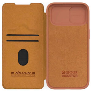 Nillkin Qin Pro Faux Leather Camera Lens Protector Case for Apple iPhone 15 Plus - Brown