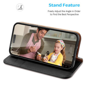 DUX DUCIS Genuine Real Leather Flip RFID Wallet Case for Apple iPhone 15 Pro - Black