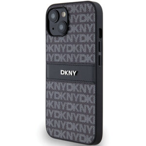 DKNY PU Leather Textured Tonal Stripe Magsafe Rear Case for iPhone 15 - Black