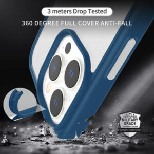 Armoured™ Shield Tough Case for Apple iPhone 14 Pro - Blue (Grey Buttons)