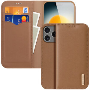 DUX DUCIS Genuine Real Leather Flip RFID Wallet Case for Apple iPhone 17 Pro Max - Brown