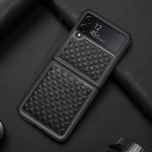 DUX DUCIS Venice Leather Patterned Case Cover for Samsung Galaxy Z Flip4 5G - Black