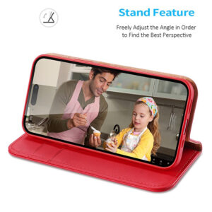 DUX DUCIS Genuine Real Leather Flip RFID Wallet Case for Apple iPhone 15 Pro - Red