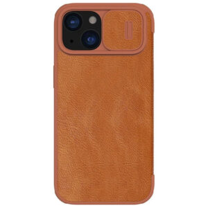 Nillkin Qin Pro Faux Leather Camera Lens Protector Case for Apple iPhone 15 Plus - Brown