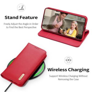 DUX DUCIS Real Leather Flip RFID Wallet Case for Samsung Galaxy S25+ (Plus) - Red