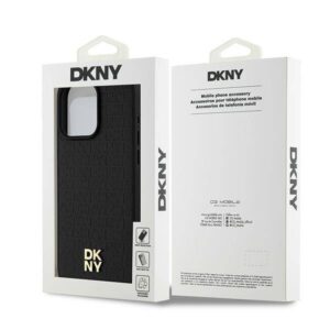 DKNY Leather Monochrome Design with Metal Logo Rear Magsafe Case Cover for iPhone 15 Pro Max - Black
