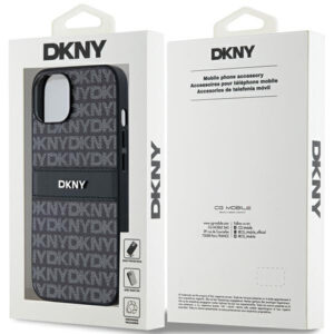 DKNY PU Leather Textured Tonal Stripe Magsafe Rear Case for iPhone 15 - Black