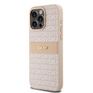 DKNY PU Leather Textured Tonal Stripe Magsafe Rear Case for iPhone 15 Pro Max - Pink