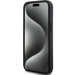 DKNY PU Leather Textured Tonal Stripe Magsafe Rear Case for iPhone 15 - Black