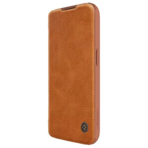 Nillkin Qin Pro Faux Leather Camera Lens Protector Case for Apple iPhone 15 Pro Max - Brown