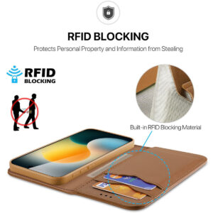 DUX DUCIS Genuine Real Leather Flip RFID Wallet Case for Apple iPhone 17 - Brown