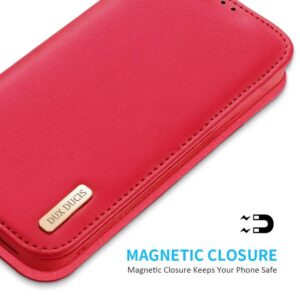 DUX DUCIS Real Leather Flip RFID Wallet Case for Apple iPhone 16e - Red