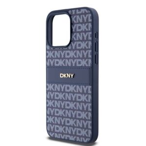DKNY PU Leather Textured Tonal Stripe Magsafe Rear Case for iPhone 15 Pro Max - Blue