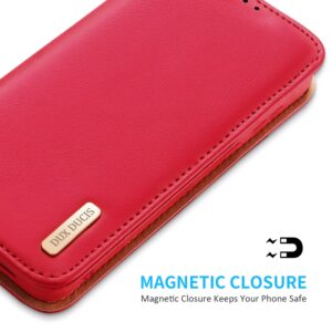 DUX DUCIS Genuine Real Leather Flip RFID Wallet Case for Samsung Galaxy S22+ Plus 5G - Red