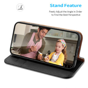 DUX DUCIS Genuine Leather Flip RFID Wallet Case for Apple iPhone 14 Pro - Black