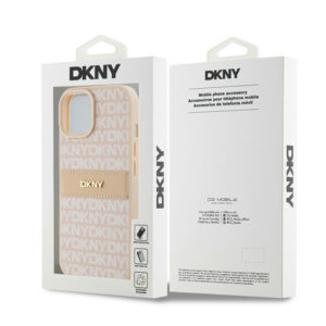 DKNY PU Leather Textured Tonal Stripe Magsafe Rear Case for iPhone 15 - Pink