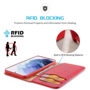 DUX DUCIS Genuine Real Leather Flip RFID Wallet Case for Samsung Galaxy S22+ Plus 5G - Red