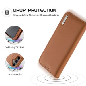 DUX DUCIS Real Leather Flip RFID Wallet Case for Samsung Galaxy S25 - Brown
