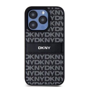 DKNY PU Leather Textured Tonal Stripe Rear Magsafe Case for iPhone 15 Pro Max - Black
