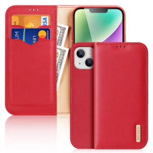 DUX DUCIS Genuine Real Leather Flip RFID Wallet Case for Apple iPhone 15 - Red