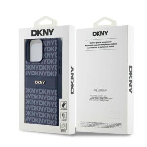 DKNY PU Leather Textured Tonal Stripe Magsafe Rear Case for iPhone 15 Pro Max - Blue