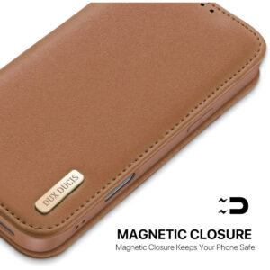 DUX DUCIS Genuine Real Leather Flip RFID Wallet Case for Apple iPhone 17 - Brown