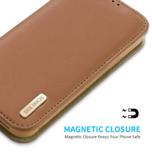 DUX DUCIS Genuine Leather Flip RFID Wallet Case for Apple iPhone 14 Plus - Brown