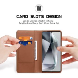 DUX DUCIS Real Leather Flip RFID Wallet Case for Samsung Galaxy S25 Ultra - Brown