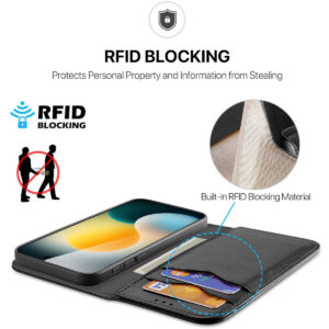 DUX DUCIS Genuine Real Leather Flip RFID Wallet Case for Apple iPhone 17 Pro - Black